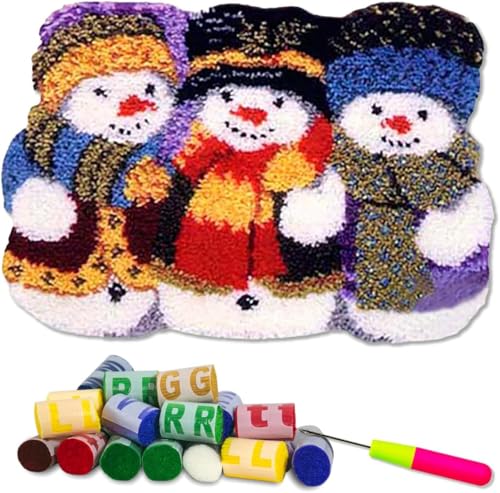 YOOTOM Knüpfteppich zum Selber Knüpfen, DIY Weihnachten Knüpfsets Kreuzstich Teppich Christmas Snowman Latch Hook Rug Kits 52x38cm von YOOTOM