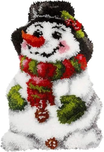 YOOTOM Knüpfteppich zum Selber Knüpfen, DIY Weihnachten Knüpfsets Kreuzstich Teppich Christmas Snowman Latch Hook Rug Kits 52x38cm von YOOTOM