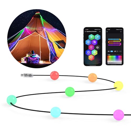 Smart Kugel led lichterkette usb,10M 66 LED RGB Lichterketten Innen Außen mit Musiksynchronisation, Lichterkette Bunte mit Fernsteuerung und App für Halloween Weihnachten Hochzeit Party Outdoor von YOOWARM