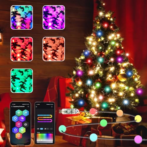 Smart Kugel led lichterkette usb,10M 66 LED RGB Lichterketten Innen Außen mit Musiksynchronisation, Lichterkette Bunte mit Fernsteuerung und App für Halloween Weihnachten Hochzeit Party von YOOWARM