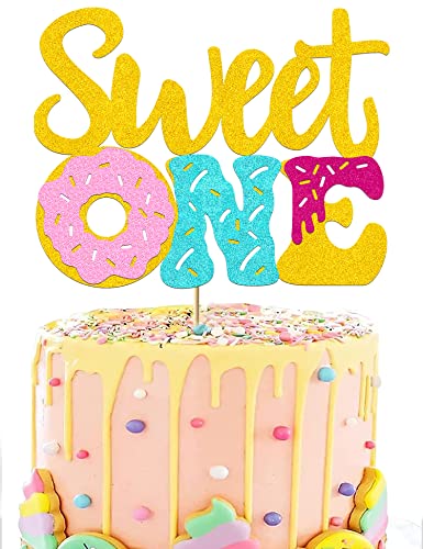 Donut Sweet One Cake Topper Donut One Cake Decorations Glitter Donut Theme First Happy Birthday Decorations for 1st Birthday Girl Boy Donut Baby Shower Party SuppliesF von YOOZENA