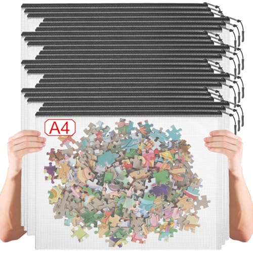 YOPCDJ 24 Stück A4 Netztaschen mit Reißverschluss, Aufbewahrungstaschen, Dokumententaschen für Klassenzimmer, Bürobedarf, Puzzles, Brettspiel-Aufbewahrung (schwarz) von YOPCDJ