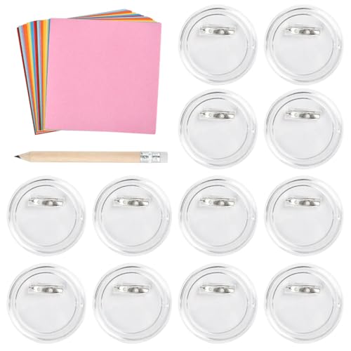 YOPEUC 30 Stück Buttons Selber Machen ohne Buttonmaschine, 60mm Transparent DIY Buttons Anstecker, Acryl Button Pins Transparent Abzeichen mit 100 Farbiges Papier und 1 Bleistift für Foto Bild Kleidun von YOPEUC