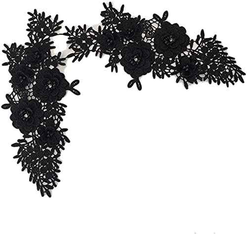 1 Paar Blumenapplikationen for Aufnähen, bestickte Blumenflicken mit Stickblumen for Heimwerkerarbeiten, Brautschmuck, Hochzeitstanzkleider, Röcke, Kleidungsdekoration(black) von YOPI