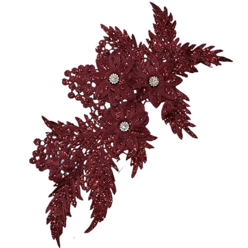 10 Stück bestickte Blumenapplikationen mit Aufnäher for Kleidung mit hellem Puder for Aufnähen(Dark red) von YOPI