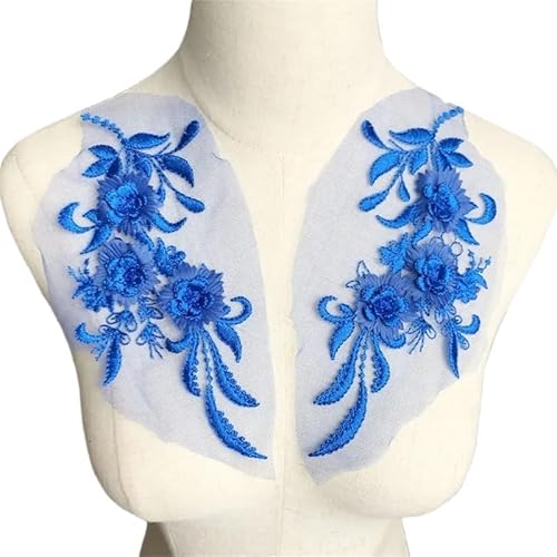 2 STK Bestickter Aufnäher for Aufnähen Blaue Blumen Quaste Spitzenbesatz Mesh Hochzeit Applikationen for Braut Abendkleid DIY Dekor von YOPI