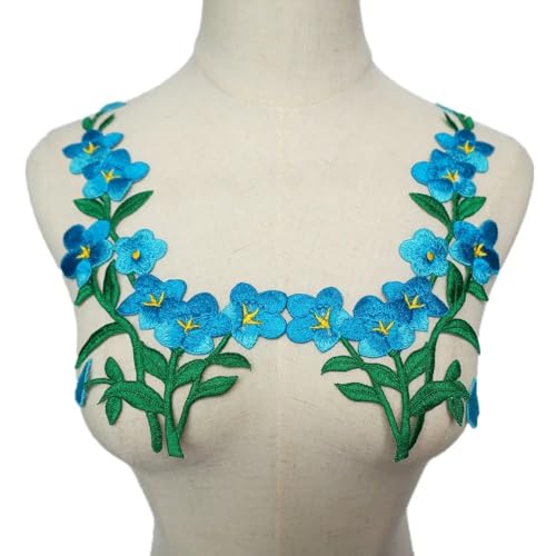 2 STK Blau Blumen Blätter Rose Stickerei Stoff Applikationen Nähen Patches Besätze for Abendkleid DIY Hochzeit Dekoration von YOPI