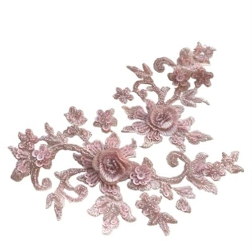 2 paar Multicolor DIY Handgemachte Perlen Applique Blume Patch Hochzeit Kleid Zubehör Spitze Ausbessern Kleidung(pink) von YOPI