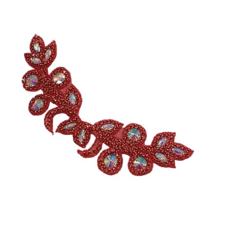 2 stücke Handgemachte Kristall Perlen Strass Applikationen Nähen/Aufbügeln Schulter Trim for Hochzeitskleid(A Red) von YOPI