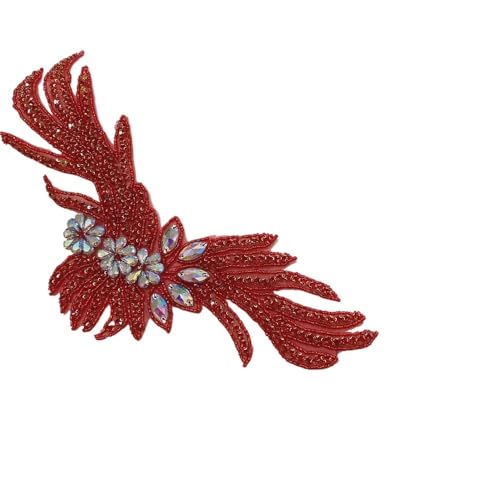 2 stücke Handgemachte Kristall Perlen Strass Applikationen Nähen/Aufbügeln Schulter Trim for Hochzeitskleid(B fly Red) von YOPI