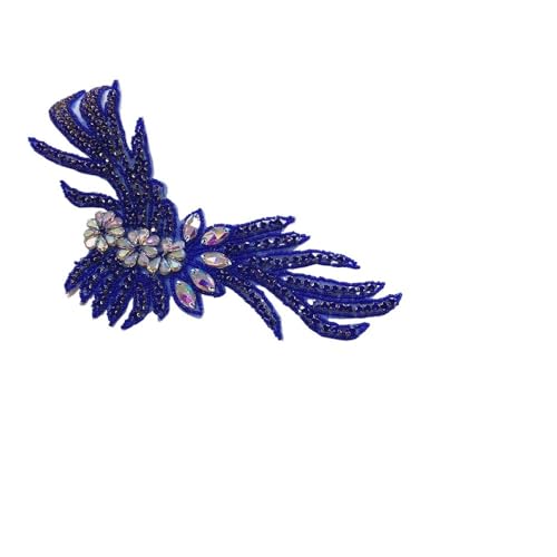 2 stücke Handgemachte Kristall Perlen Strass Applikationen Nähen/Aufbügeln Schulter Trim for Hochzeitskleid(B fly blue) von YOPI