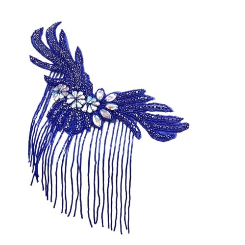 2 stücke Handgemachte Kristall Perlen Strass Applikationen Nähen/Aufbügeln Schulter Trim for Hochzeitskleid(Royal blue) von YOPI