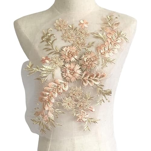 Bunte Blumen, Perlen, Heißbohren, Netzstickereistoff, Spitzenkleid-Patch-Accessoires(Beige) von YOPI