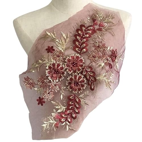 Bunte Blumen, Perlen, Heißbohren, Netzstickereistoff, Spitzenkleid-Patch-Accessoires(CLARET) von YOPI