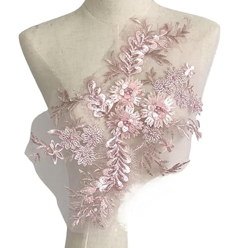 Bunte Blumen, Perlen, Heißbohren, Netzstickereistoff, Spitzenkleid-Patch-Accessoires(pink) von YOPI