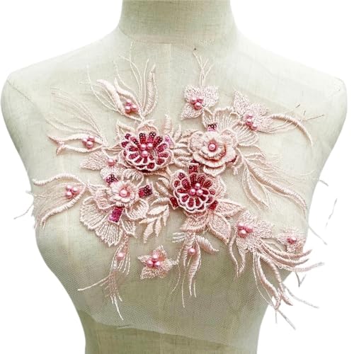 Eleganter Mesh Bottom Lace Corsage Stickerei Patch for Hochzeitskleid Blumendekoration Zubehör(pink) von YOPI