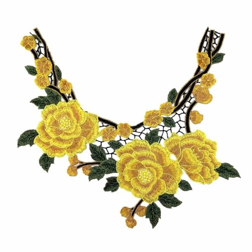 Ethnische Retro Hohlstickerei Kragen Blume Kleidung Mutter Kragen Zubehör Applikation Tuch Aufkleber Zubehör(yellow) von YOPI