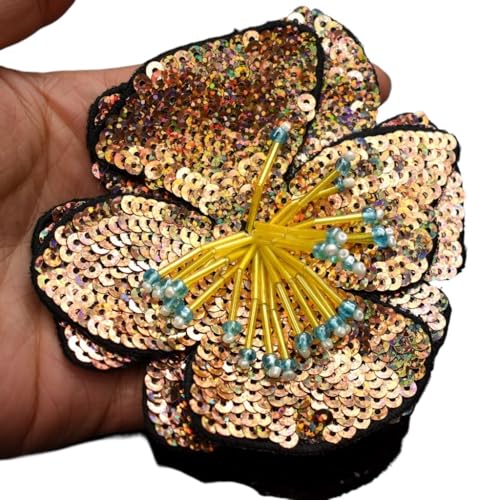 Handgemachte Perlen Stickerei Bunte Blume Patch Tuch Dekoriert DIY Hilfs Material Große Reparatur Loch Applique(Dark pink) von YOPI