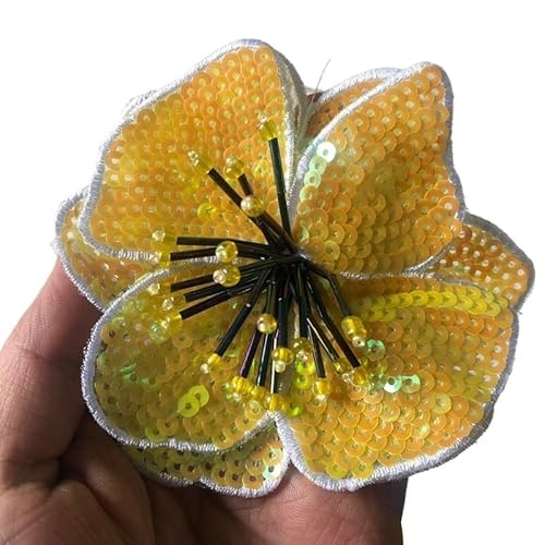 Handgemachte Perlen Stickerei Bunte Blume Patch Tuch Dekoriert DIY Hilfs Material Große Reparatur Loch Applique(yellow) von YOPI