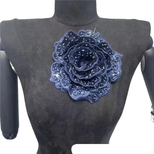 Handgenähtes Kristallblumen-Stirnband, DIY-besticktes Kamelien-Haar-Accessoire for Frauen(navy Blue) von YOPI