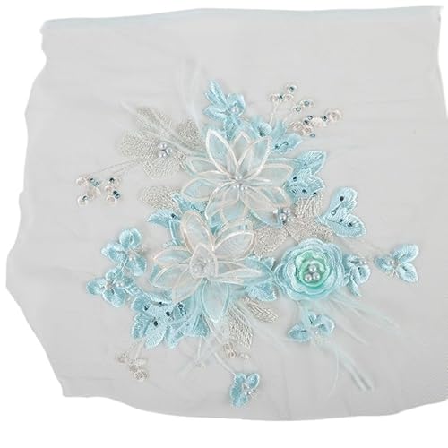 Mesh Bottom bestickter Stoff Feder Patch Kleine Blumenstickerei for Kleidung und Handwerk(Blue) von YOPI