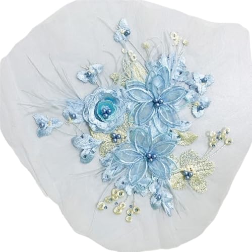 Mesh Bottom bestickter Stoff Feder Patch Kleine Blumenstickerei for Kleidung und Handwerk(Sky Blue) von YOPI