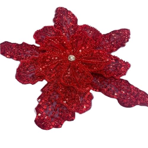 Perlenbesetzte 3D-Blumenapplikation zur Kleiderdekoration, elegante Corsage-Verzierung(Rot) von YOPI