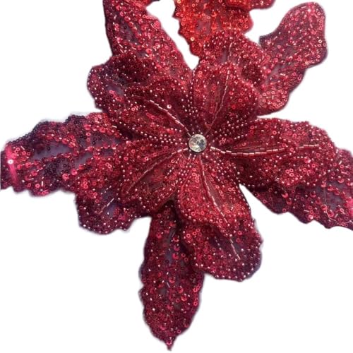 Perlenbesetzte 3D-Blumenapplikation zur Kleiderdekoration, elegante Corsage-Verzierung(Winered) von YOPI