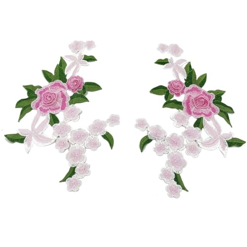 Polyester Farbe bestickt Stickerei Blumen Paar DIY Nähen Kragen Spitze dekorative Cheongsam Kleid Kleidung Zubehör(White pink) von YOPI