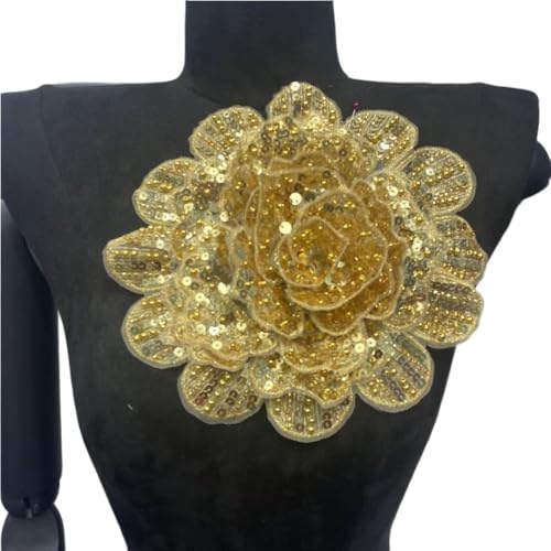 Schwere Industrie Bestickte Perle Blume Stoff Aufkleber Glänzende Dekorative Aufkleber for Kleidung Und Stoff(Gold) von YOPI