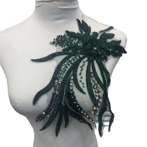 Schwere Industrie Spitze Stickerei Zubehör for DIY Hochzeit Abendkleider Cheongsam Kleidung(Darkgreen) von YOPI