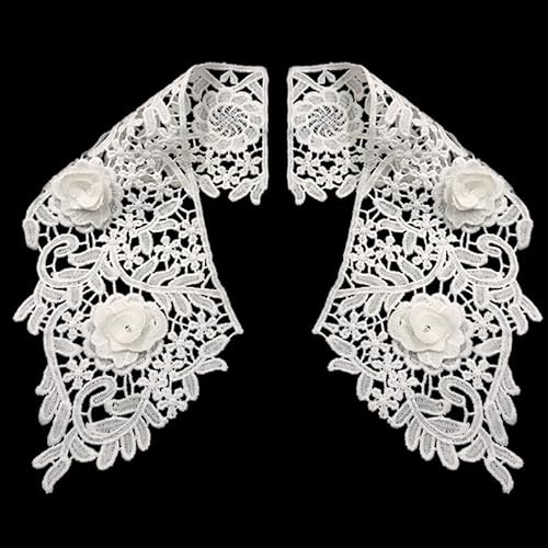 Spitze Hohl Bestickt Schulter Blume Puppe Kragen Spitze Zubehör Blatt Muster Hohl Applique Gefälschte Kragen(7 White) von YOPI