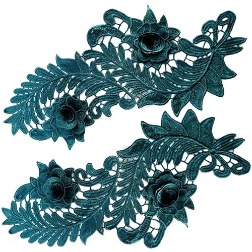 Spitze Stickerei Blume Symmetrie Hohl Blume Stück Kleidung DIY Zubehör Polyester Blume(Darkgreen) von YOPI