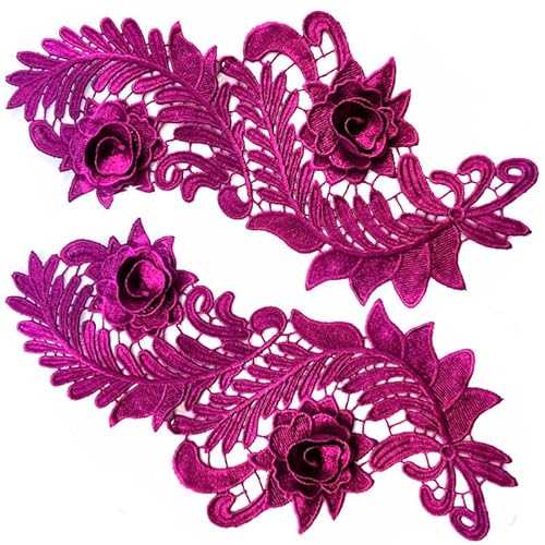 Spitze Stickerei Blume Symmetrie Hohl Blume Stück Kleidung DIY Zubehör Polyester Blume(Darkpurple) von YOPI