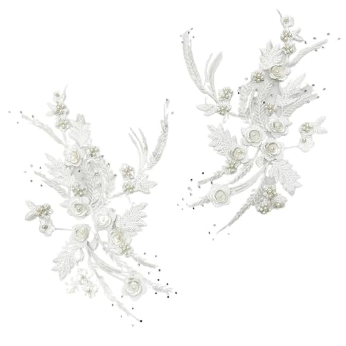 Spitzenbestickte Blumennagelperlen for Hochzeitskleid - Heißbohr-Applikation, Dekorationszubehör(ThisWhite) von YOPI