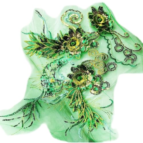 Spitzenbestickter Stereo-Patch for Hochzeitskleid & Cheongsam Großer dekorativer Stoffaufkleber(green) von YOPI