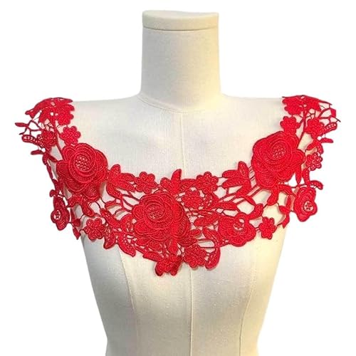 Spitzenkragen Polyester Seide Stickerei Corsage Hohlstickerei Falscher Kragen DIY Spitzenzubehör(Rot) von YOPI