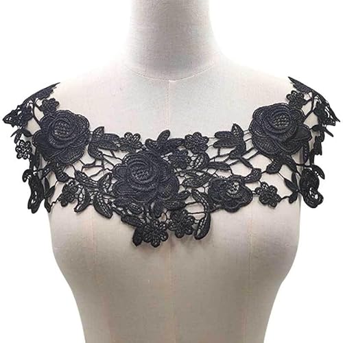 Spitzenkragen Polyester Seide Stickerei Corsage Hohlstickerei Falscher Kragen DIY Spitzenzubehör(black) von YOPI