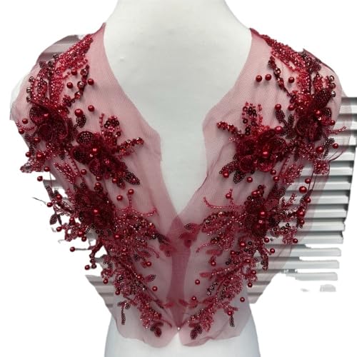 Spitzenstickerei-Dekoration for selbstgemachte Brautkleider, Abendkleider, Tanz-Performance-Outfits(Winered) von YOPI