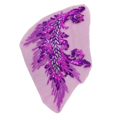 Stickerei Feder Tuch Aufkleber Hochzeit Bühne Phoenix Schwanz Muster Ethno-Stil Zubehör(Purpleleft) von YOPI