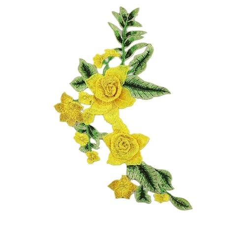 Stickerei Kleidung Zubehör Farbe Stickerei Spitze Tuch Aufkleber Denim Aufkleber Blume Kleidung Patch Trompete Blume(yellow) von YOPI