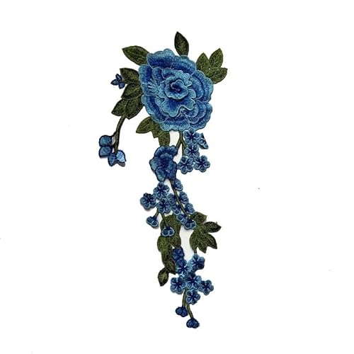 Stickerei Kleidung Zubehör Stickerei Spitze Stoff Aufkleber Maschine Stickerei Blume Kleidung Patch Wasserlöslich Kragen Blume Ständer(Blue) von YOPI