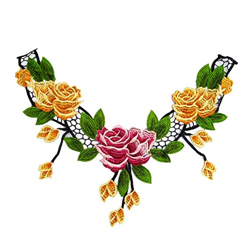 Stickerei Kleidung Zubehör Stickerei Spitze Stoff Aufkleber Maschine Stickerei Rose Kleidung Patch Kragen Blume von YOPI