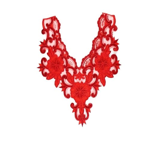 Stickerei Kleidung Zubehör Stickerei Spitze Tuch Aufkleber ethnische Blume Kleidung Patch Mesh Kragen Blume(Rot) von YOPI