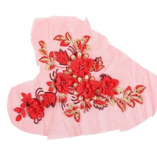 Stickerei-Stoffaufkleber, Pflanzenblumen-Stickerei-Patch for Cheongsam-Kleid und Hochzeitszubehör(Rot) von YOPI