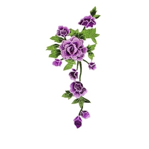 Stickerei Tuch Aufkleber Pfingstrose Farbe Blume Hohl Bühne Kleidung Zubehör Stickerei Spitze Corsage Applique Stickerei(Purpleleft) von YOPI