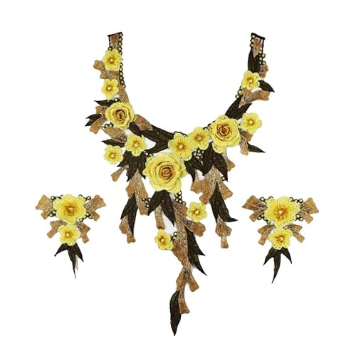 Stickzubehör, Sticktuch-Aufkleber, Spitzentuch-Aufkleber, Maschinenstickerei, Stereo-Kragenblume mit Manschettenblume(yellow) von YOPI