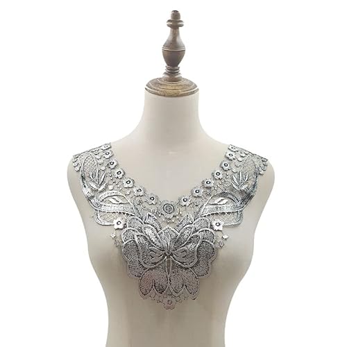 Vergoldung Silber Spitze Stickerei Corsage Stickerei Kragen Polyester Seide Hohl Gefälschte Kragen(050-Silver) von YOPI