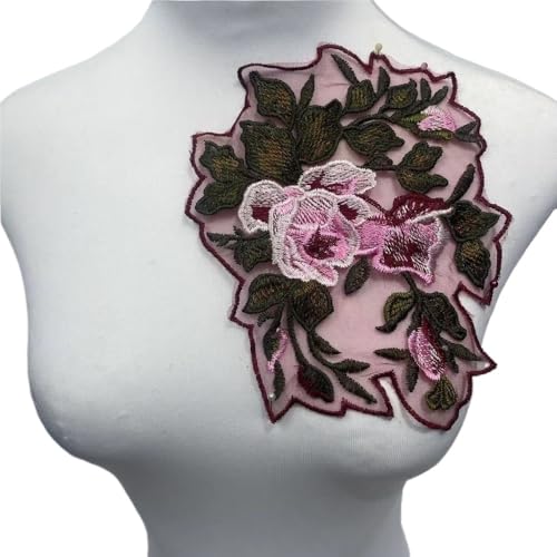 Wasserlösliche Blumenstickerei-Applikation aus Spitze for Cheongsam – florales Kragen-Accessoire(Winered) von YOPI