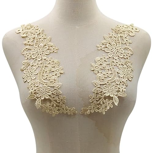 Wasserlösliche Spitze Polyester Filament Stickerei Kragen DIY Spitze Zubehör Hohl Gestickte Blumen(Beige) von YOPI